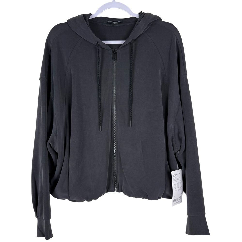 NWT Athleta Seasoft Bubble Hem Full Zip Up Hoodie Sweatshirt Gray Size XL 508696